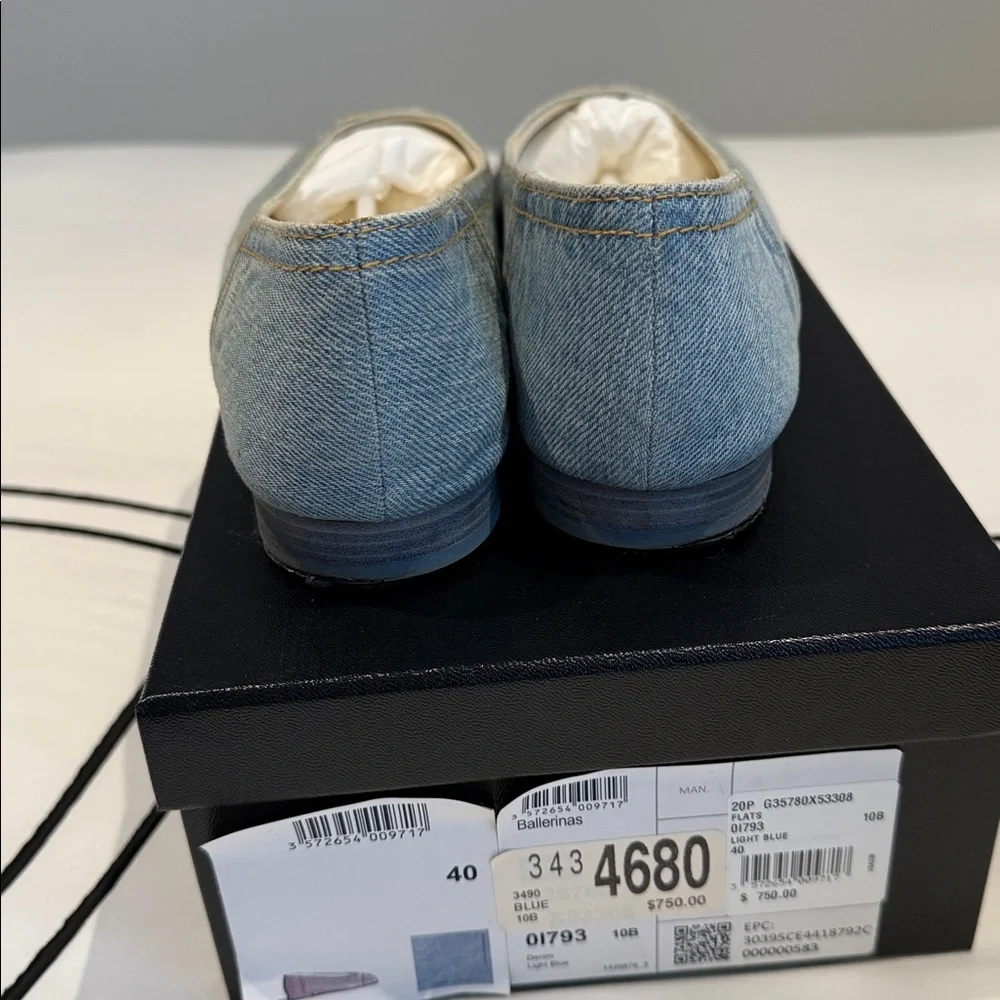 CHANEL Light Blue Denim Ballerina Flats - Picture 4 of 9